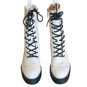 Michael Kors Cream Combat Boots Lace Up Chunky Sole Ankle Boots Women